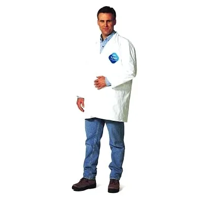 Lab Coat: Aerosols, Hazardous Dry Particulates & Non-Hazardous Light Liquid Splash, 1.20 oz Material, Size 2X-Large, Tyvek