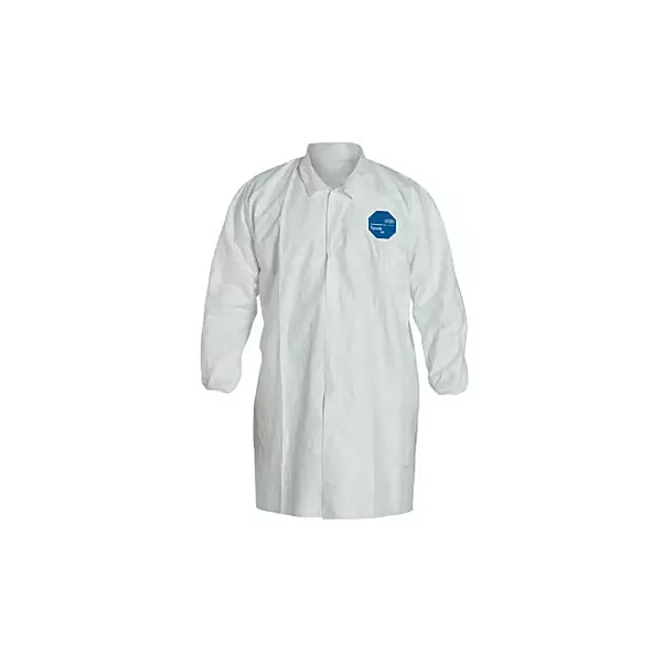 DUPONT TY211SWHLG003000 Lab Coat, Snap Front, White, L, PK30