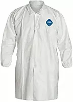 DUPONT TY211SWHLG003000 Lab Coat, Snap Front, White, L, PK30