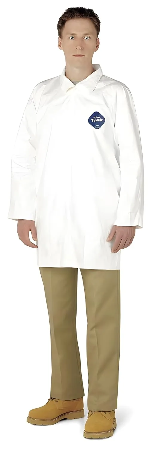 DuPont Tyvek 400 TY210S Disposable Extra Long Frock with Open Cuff, White, Large (Pack of 30) Large White Large