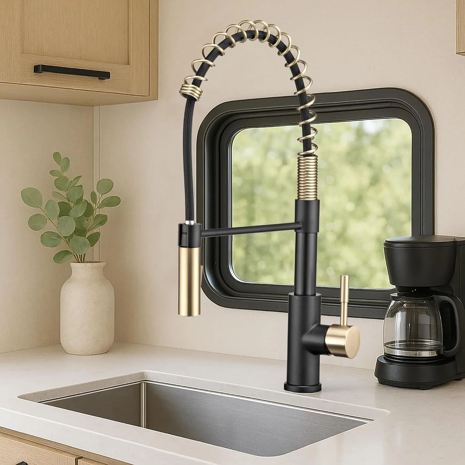 Dura Faucet DF-MK504SLK RV Swivel High-Arc Pull-Down Kitchen Faucet
