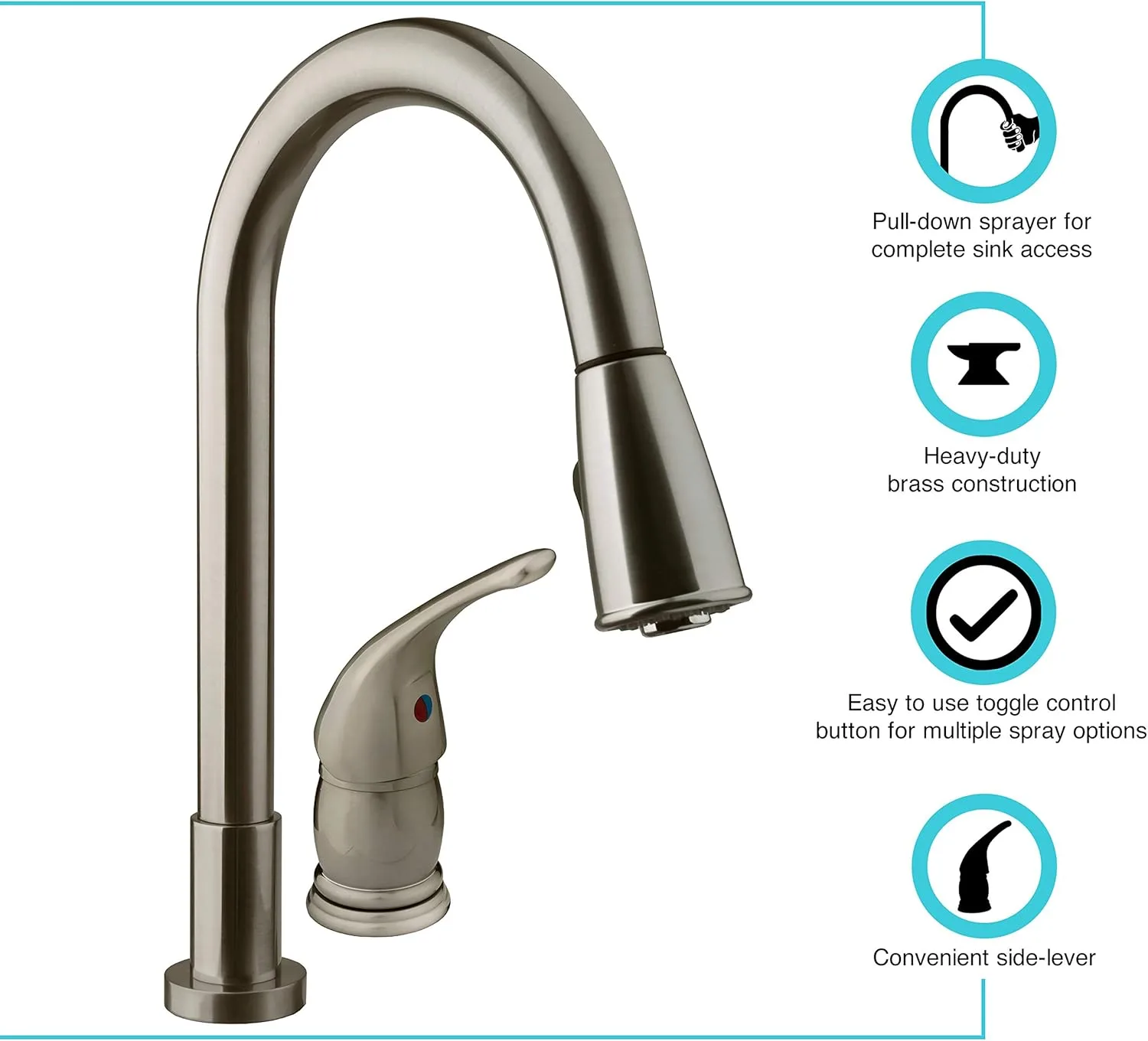 Dura Faucet DF-NMK503 RV Pull-Down Kitchen Sink Faucet with Side Lever