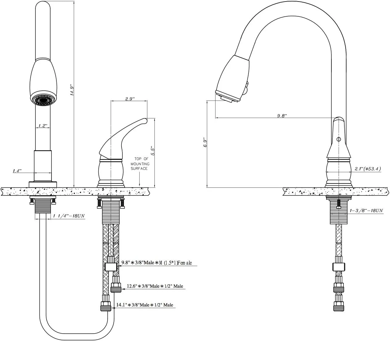 Dura Faucet DF-NMK503 RV Pull-Down Kitchen Sink Faucet with Side Lever