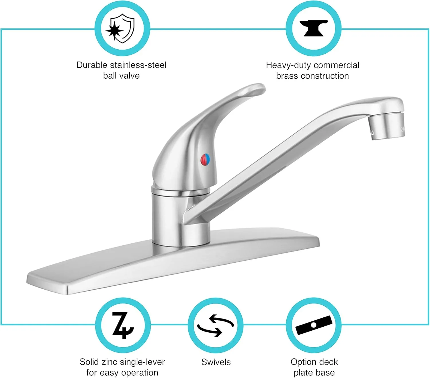 Dura Faucet DF-NMK600-SN RV Swivel Kitchen Sink Faucet (Brushed Satin Nickel) Without Side Sprayer Brushed Satin Nickel