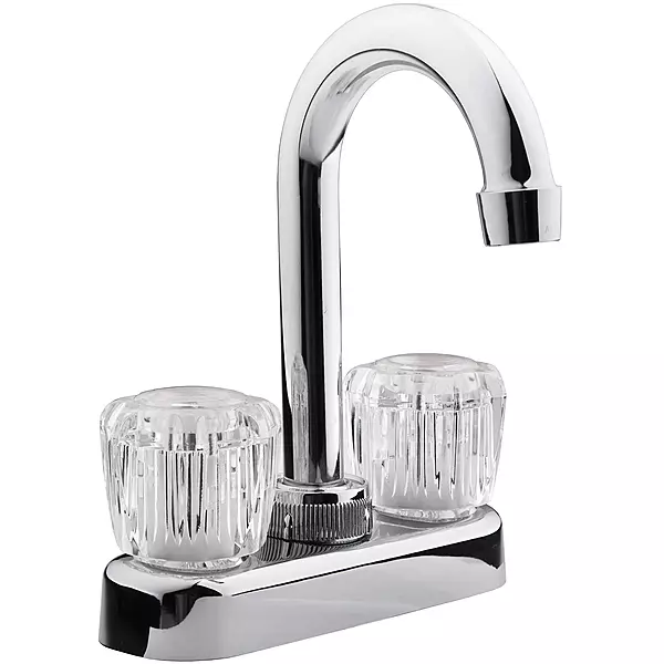 Dura Faucet DF-PB150A-CP RV Swivel Bar Faucet with Clear Acrylic 2-Knobs - 6-inch Spout (Chrome)