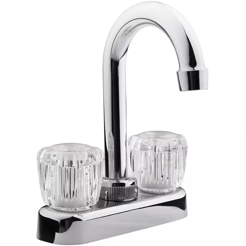 Dura Faucet DF-PB150A-CP RV Swivel Bar Faucet with Clear Acrylic 2-Knobs - 6-inch Spout (Chrome)
