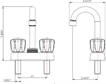 Dura Faucet DF-PB150A-CP RV Swivel Bar Faucet with Clear Acrylic 2-Knobs - 6-inch Spout (Chrome)