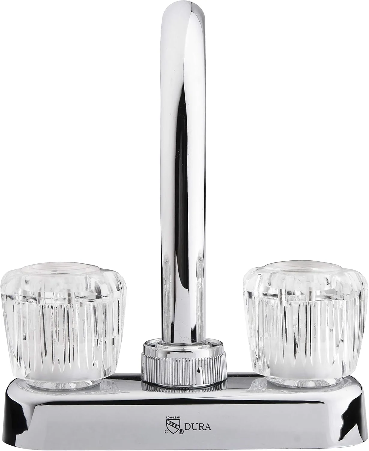 Dura Faucet DF-PB150A-CP RV Swivel Bar Faucet with Clear Acrylic 2-Knobs - 6-inch Spout (Chrome)