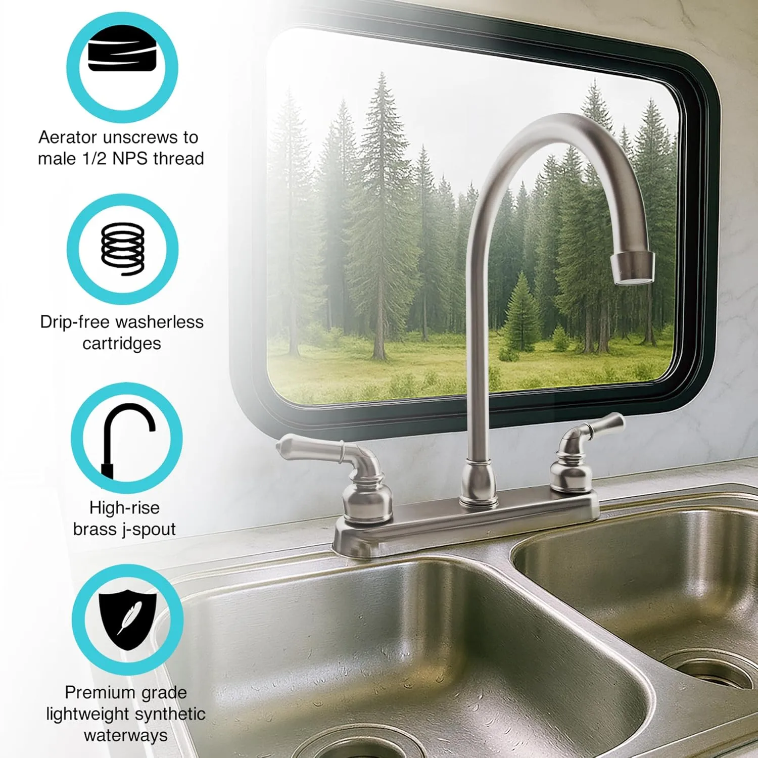 Dura Faucet DF-PK330HC RV J-Spout Kitchen Sink Faucet