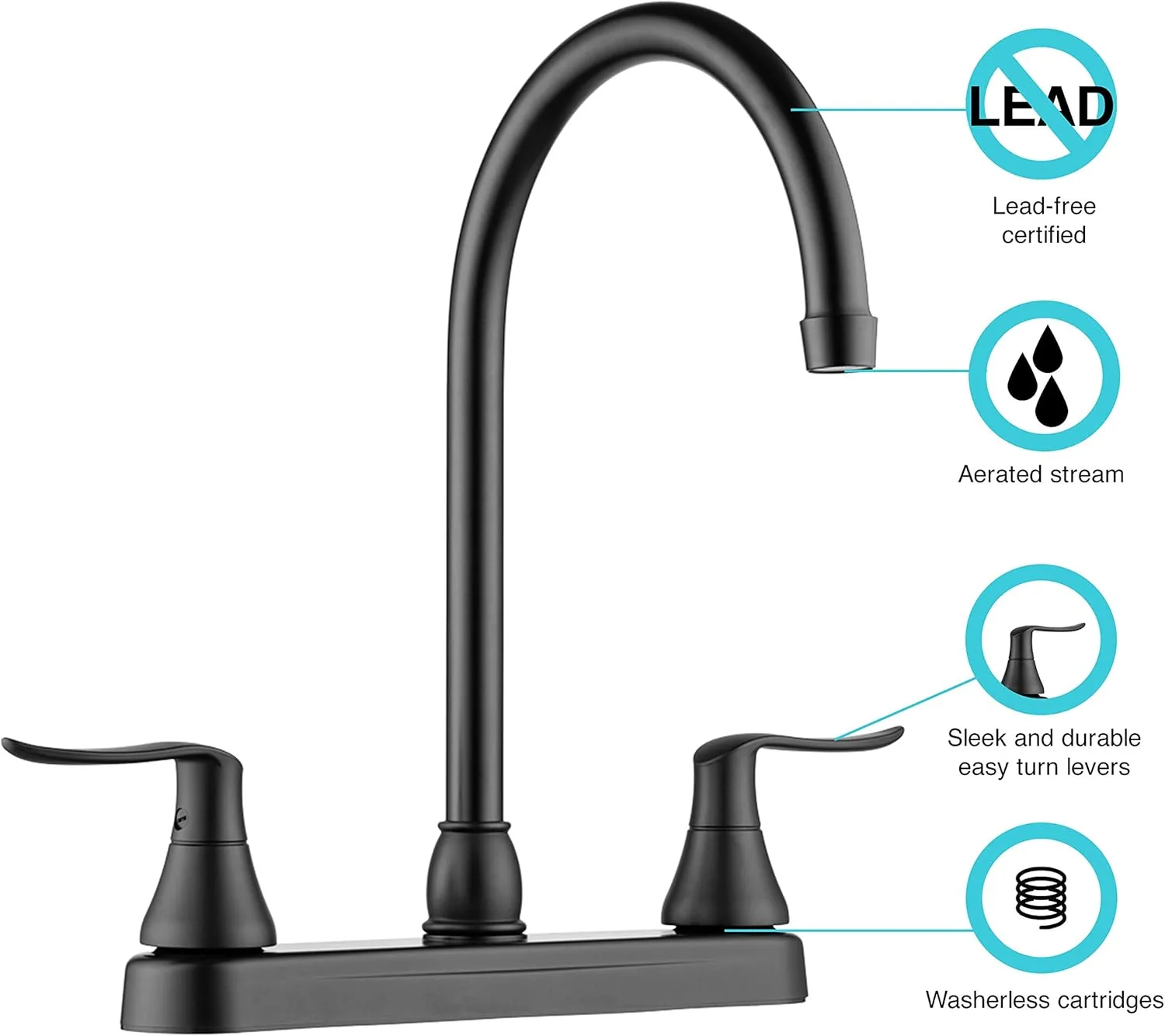 Dura Faucet DF-PK330HLH RV J-Spout Swivel Two-Handle Deck-Mount Kitchen Faucet