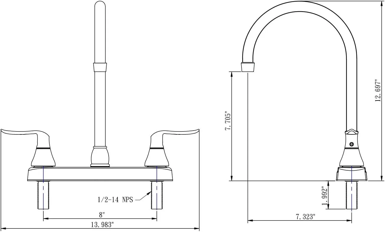 Dura Faucet DF-PK330HLH RV J-Spout Swivel Two-Handle Deck-Mount Kitchen Faucet