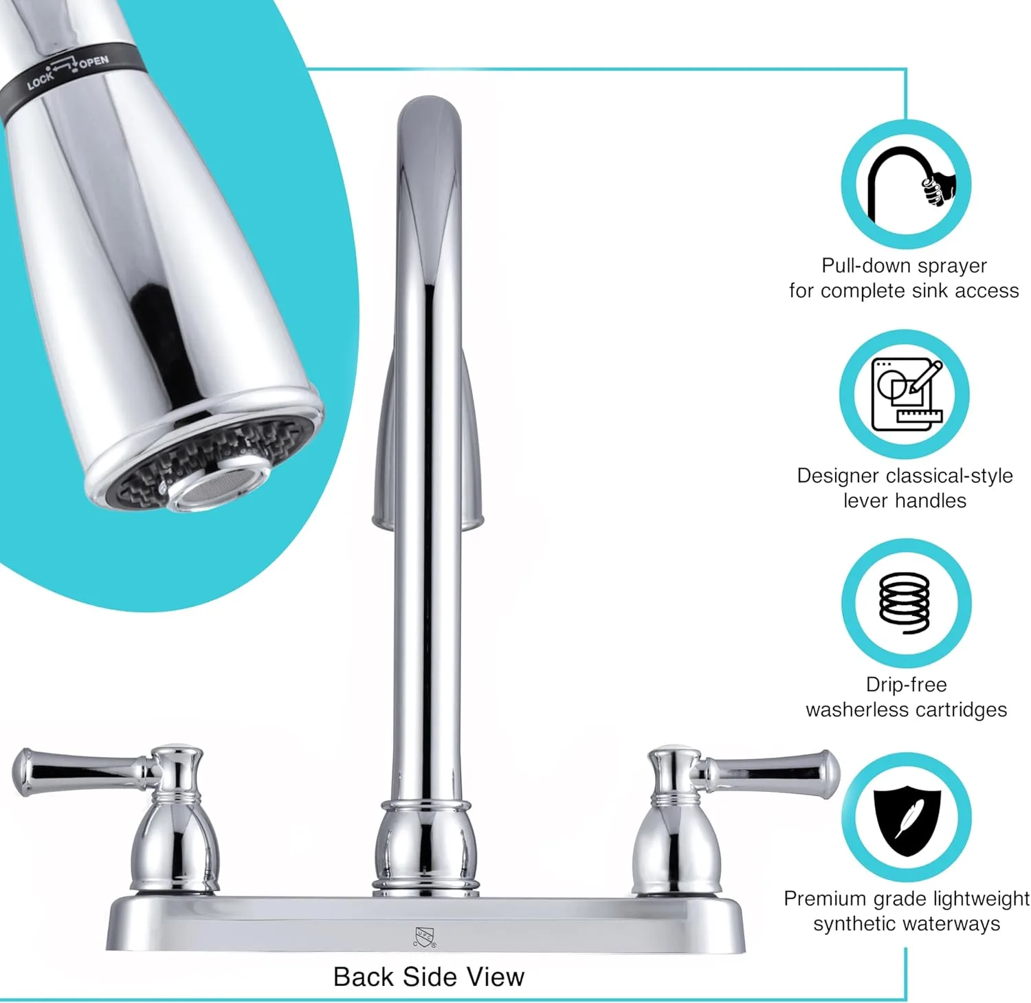 Dura Faucet DF-PK350L Non-Metallic Dual-Lever Pull-Down RV Kitchen Faucet