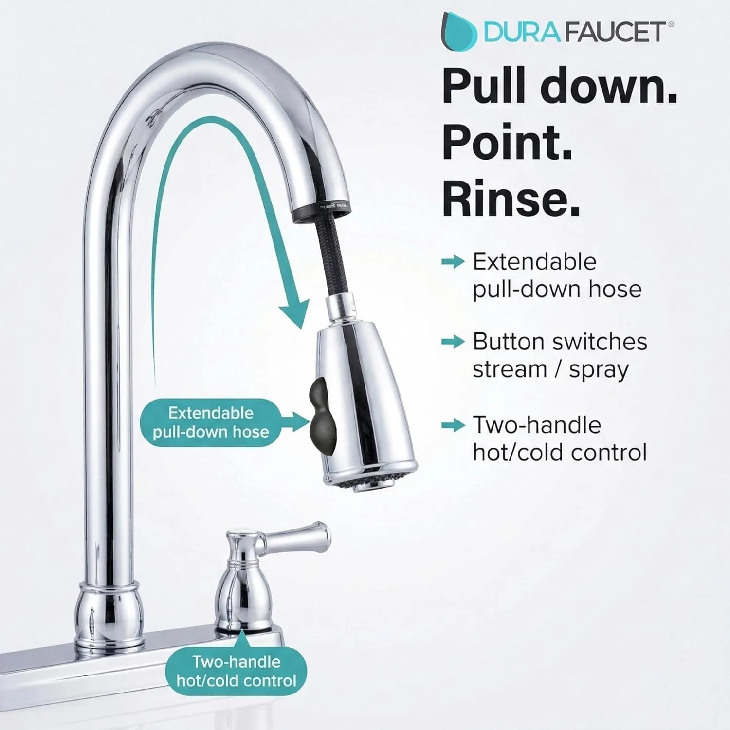 Dura Faucet DF-PK350L Non-Metallic Dual-Lever Pull-Down RV Kitchen Faucet