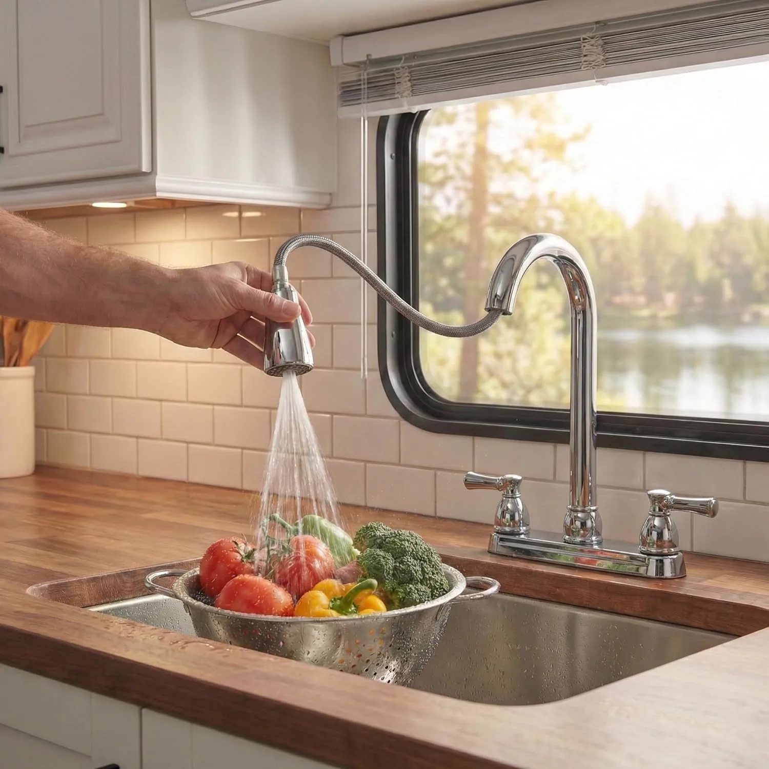 Dura Faucet DF-PK350L Non-Metallic Dual-Lever Pull-Down RV Kitchen Faucet