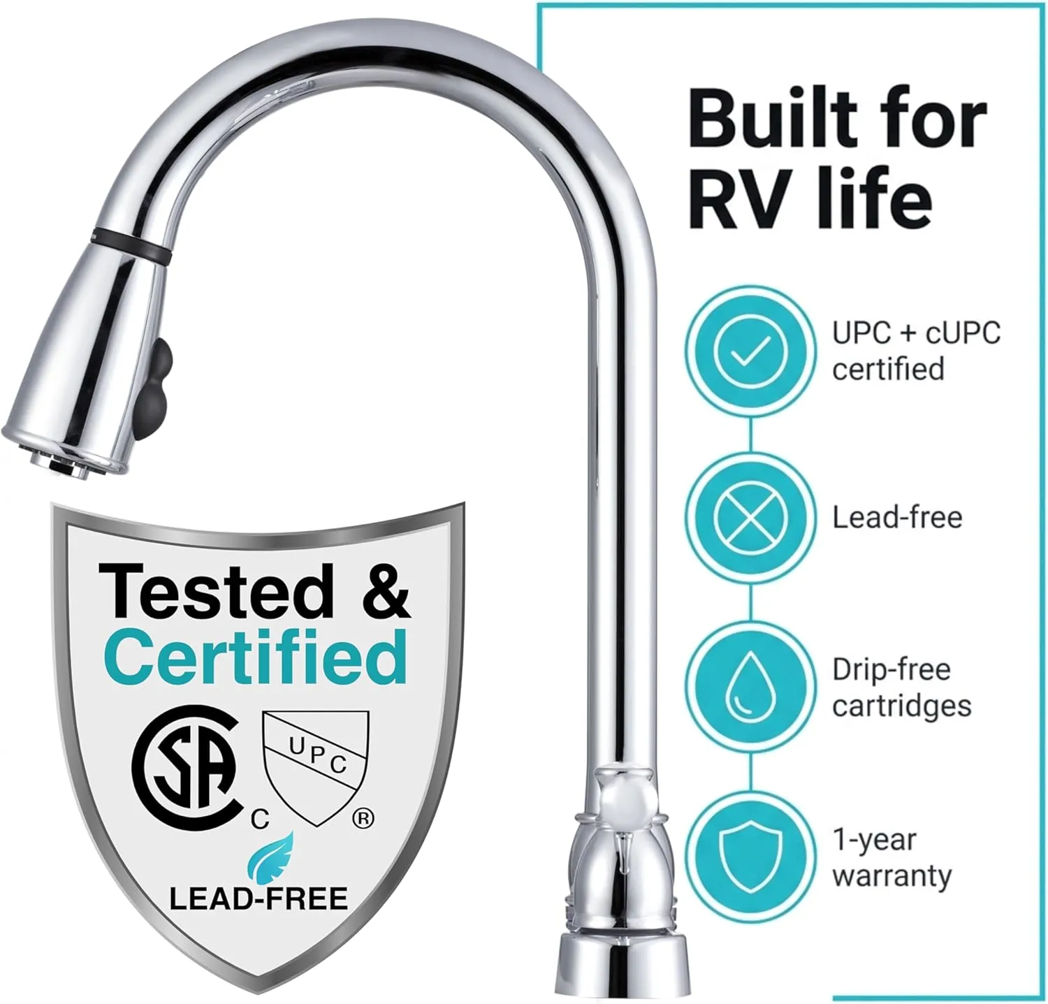 Dura Faucet DF-PK350L Non-Metallic Dual-Lever Pull-Down RV Kitchen Faucet