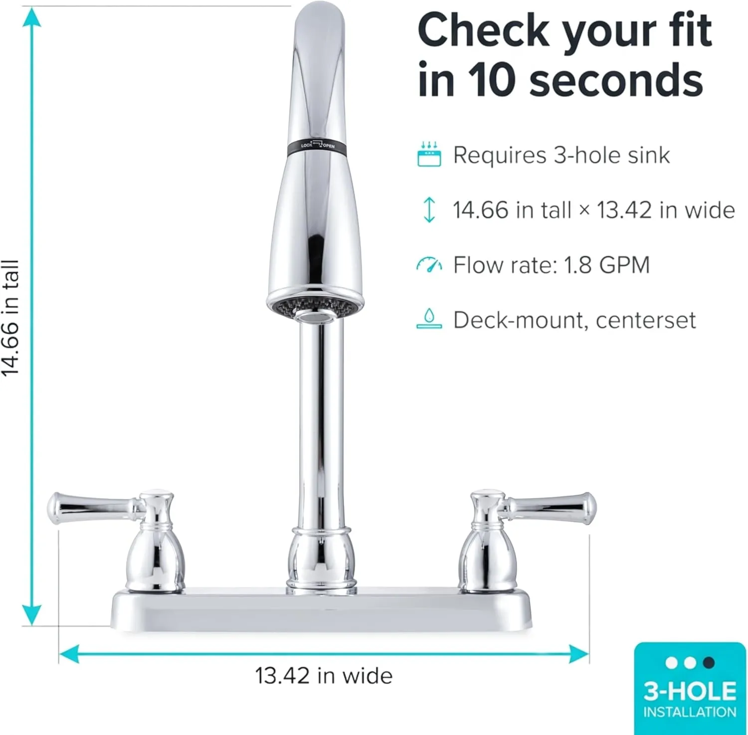 Dura Faucet DF-PK350L Non-Metallic Dual-Lever Pull-Down RV Kitchen Faucet