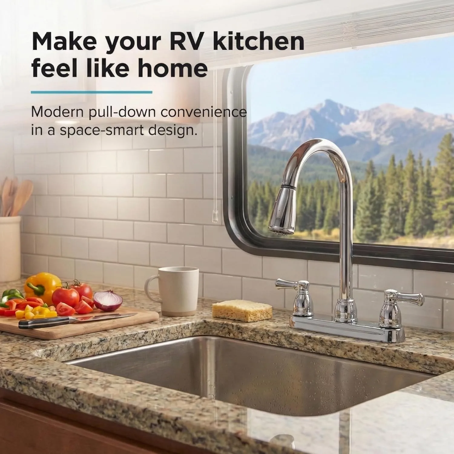 Dura Faucet DF-PK350L Non-Metallic Dual-Lever Pull-Down RV Kitchen Faucet