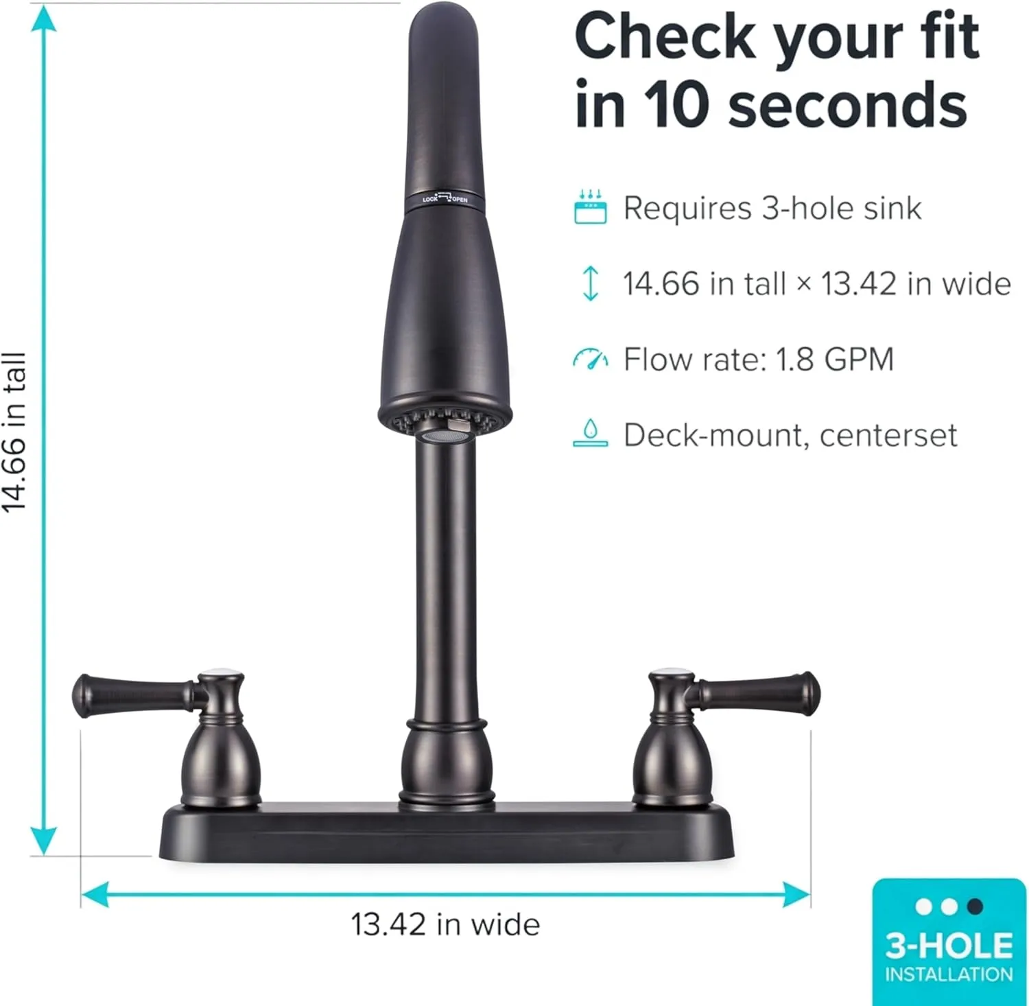 Dura Faucet DF-PK350L Non-Metallic Dual-Lever Pull-Down RV Kitchen Faucet