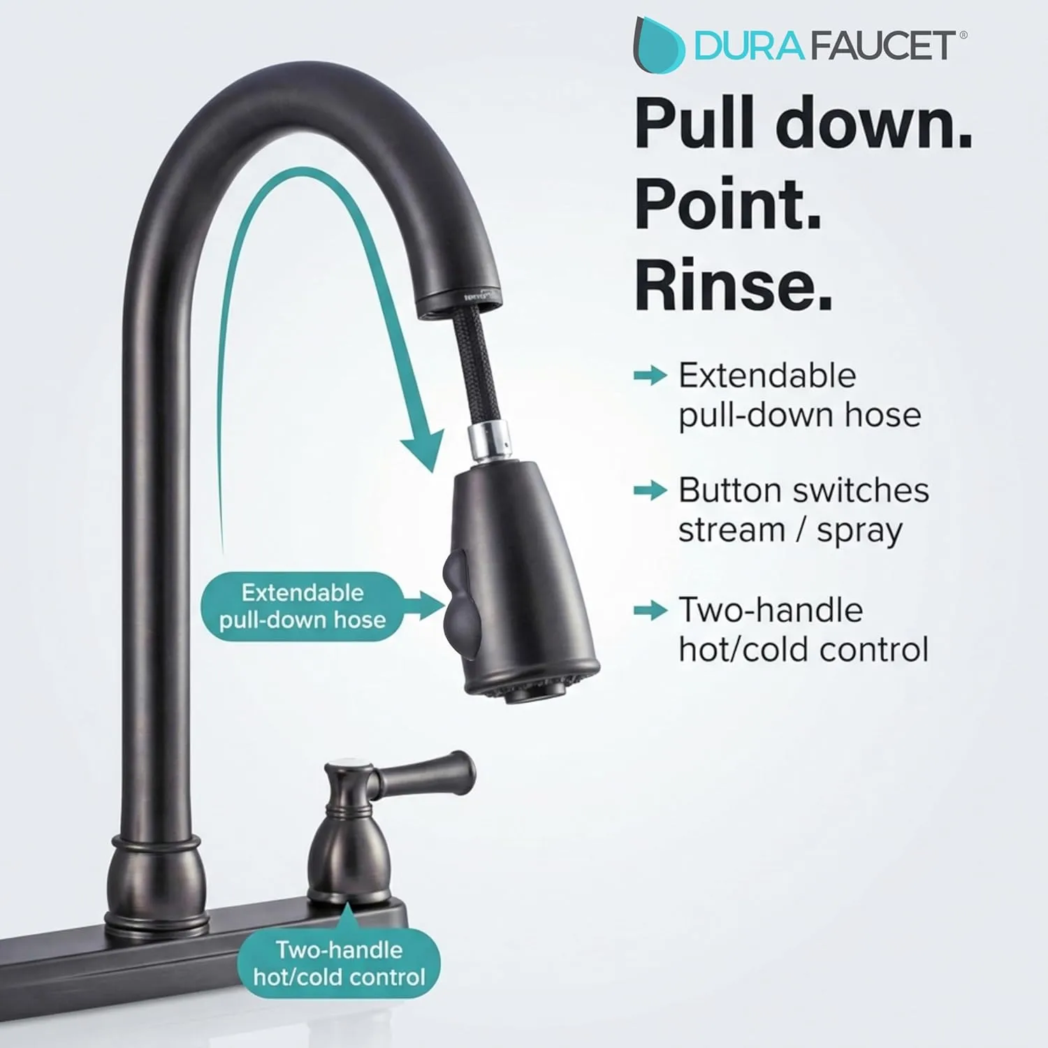 Dura Faucet DF-PK350L Non-Metallic Dual-Lever Pull-Down RV Kitchen Faucet
