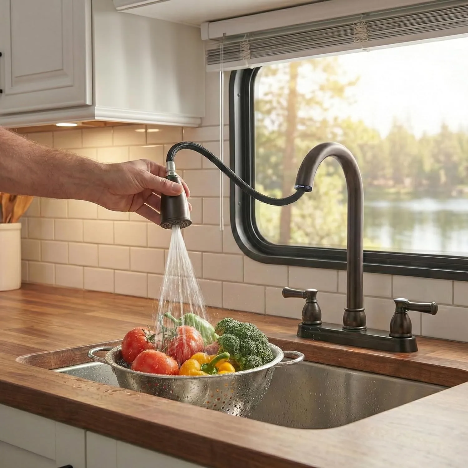 Dura Faucet DF-PK350L Non-Metallic Dual-Lever Pull-Down RV Kitchen Faucet