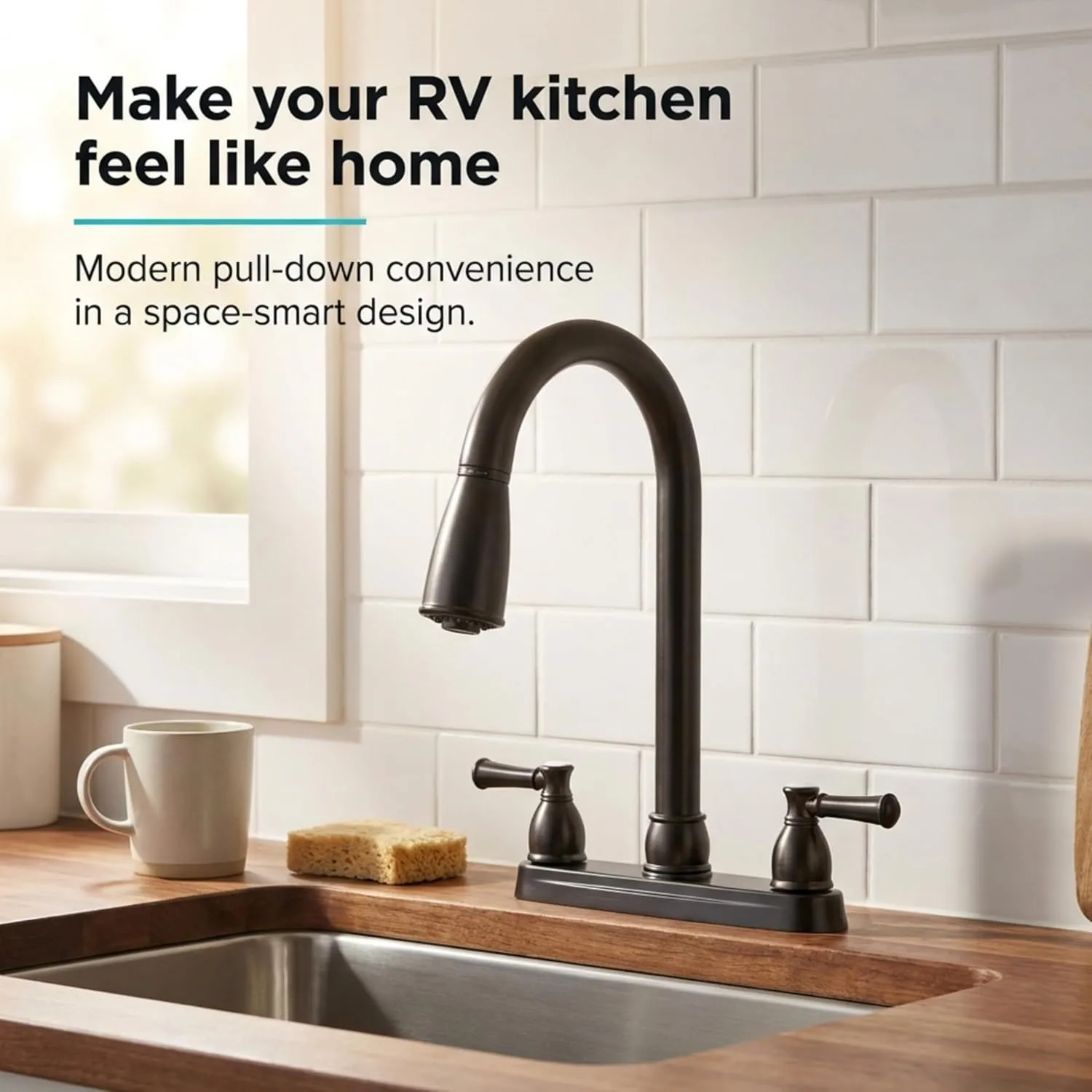Dura Faucet DF-PK350L Non-Metallic Dual-Lever Pull-Down RV Kitchen Faucet