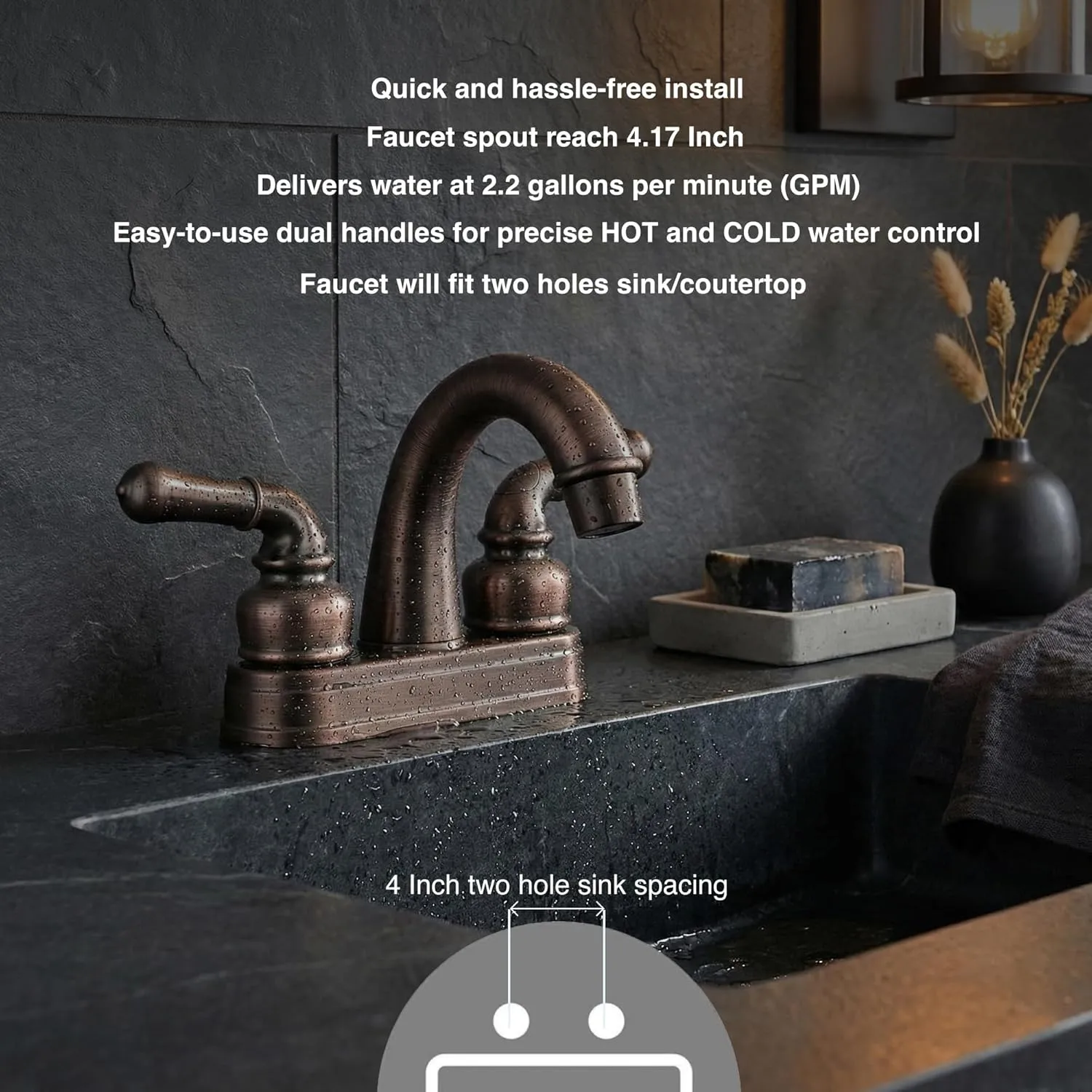 Dura Faucet DF-PL620C RV Bathroom Sink Faucet - Smooth Turning 2-Lever 4-Inch Centerset