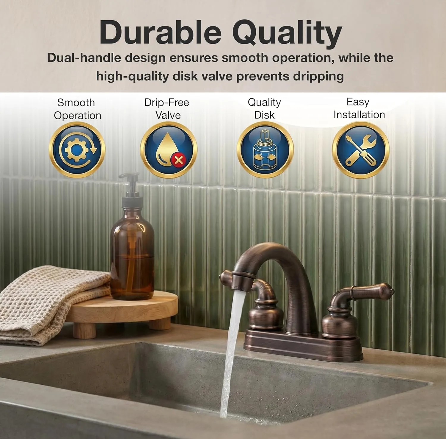 Dura Faucet DF-PL620C RV Bathroom Sink Faucet - Smooth Turning 2-Lever 4-Inch Centerset
