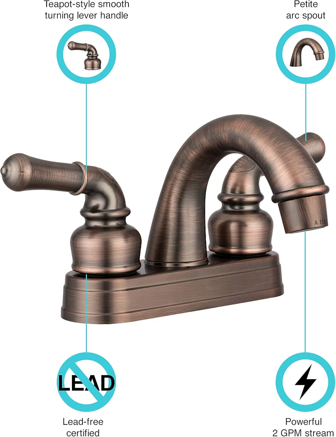 Dura Faucet DF-PL620C RV Bathroom Sink Faucet - Smooth Turning 2-Lever 4-Inch Centerset