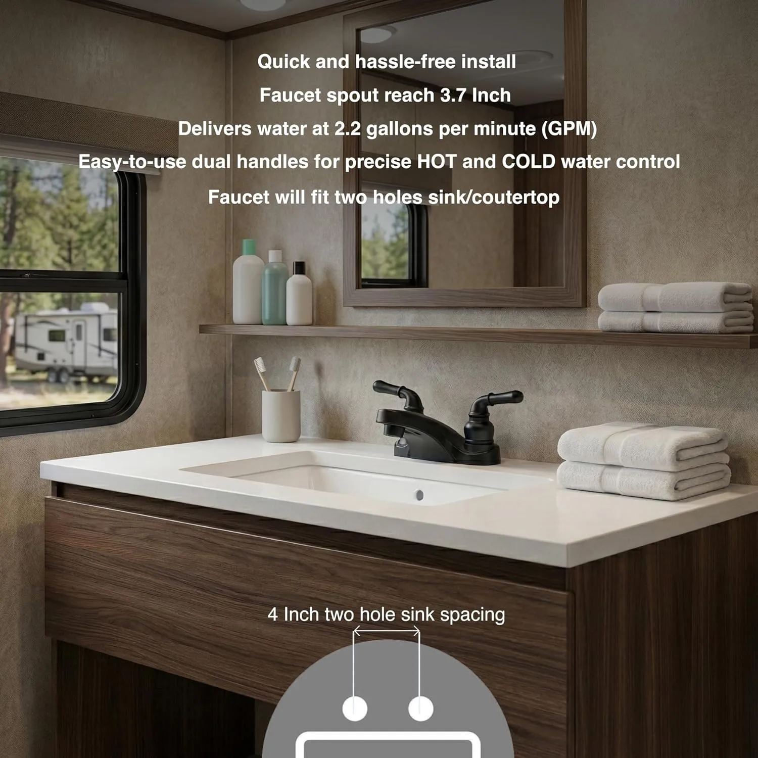 Dura Faucet DF-PL700C RV 2-Hole 4" Centerset Bathroom Faucet with Classic 2-Handles