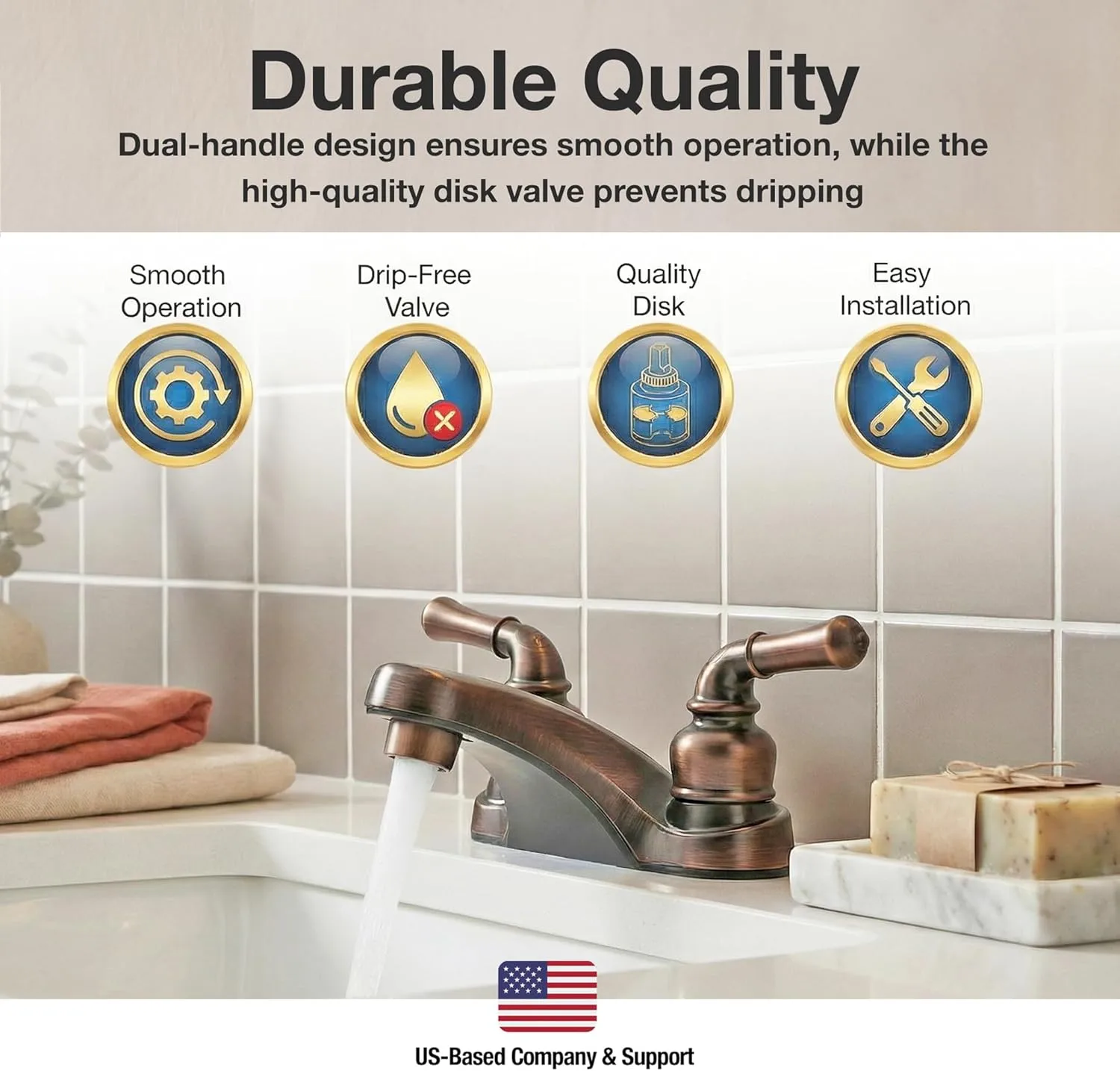 Dura Faucet DF-PL700C RV 2-Hole 4" Centerset Bathroom Faucet with Classic 2-Handles