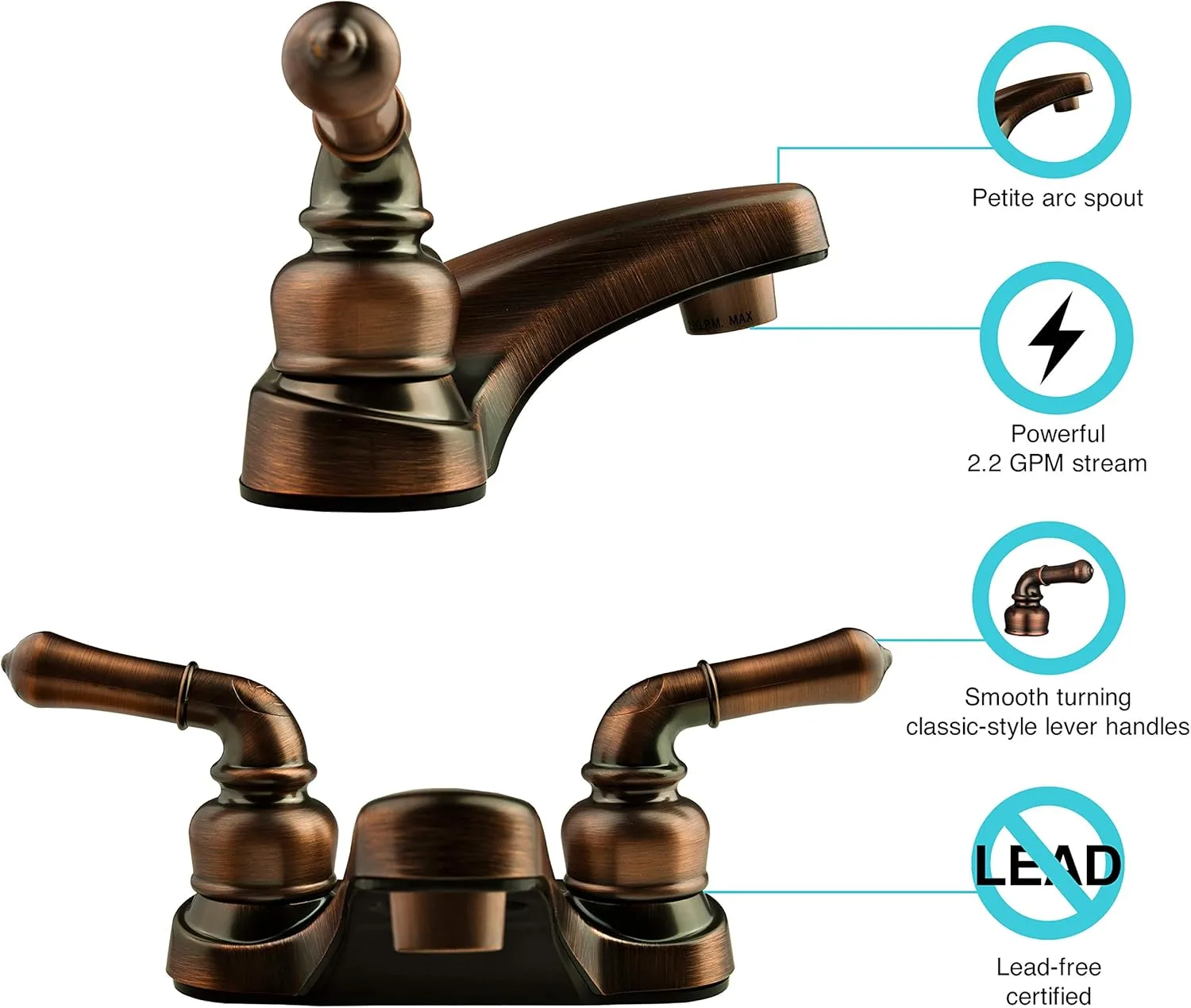 Dura Faucet DF-PL700C RV 2-Hole 4" Centerset Bathroom Faucet with Classic 2-Handles