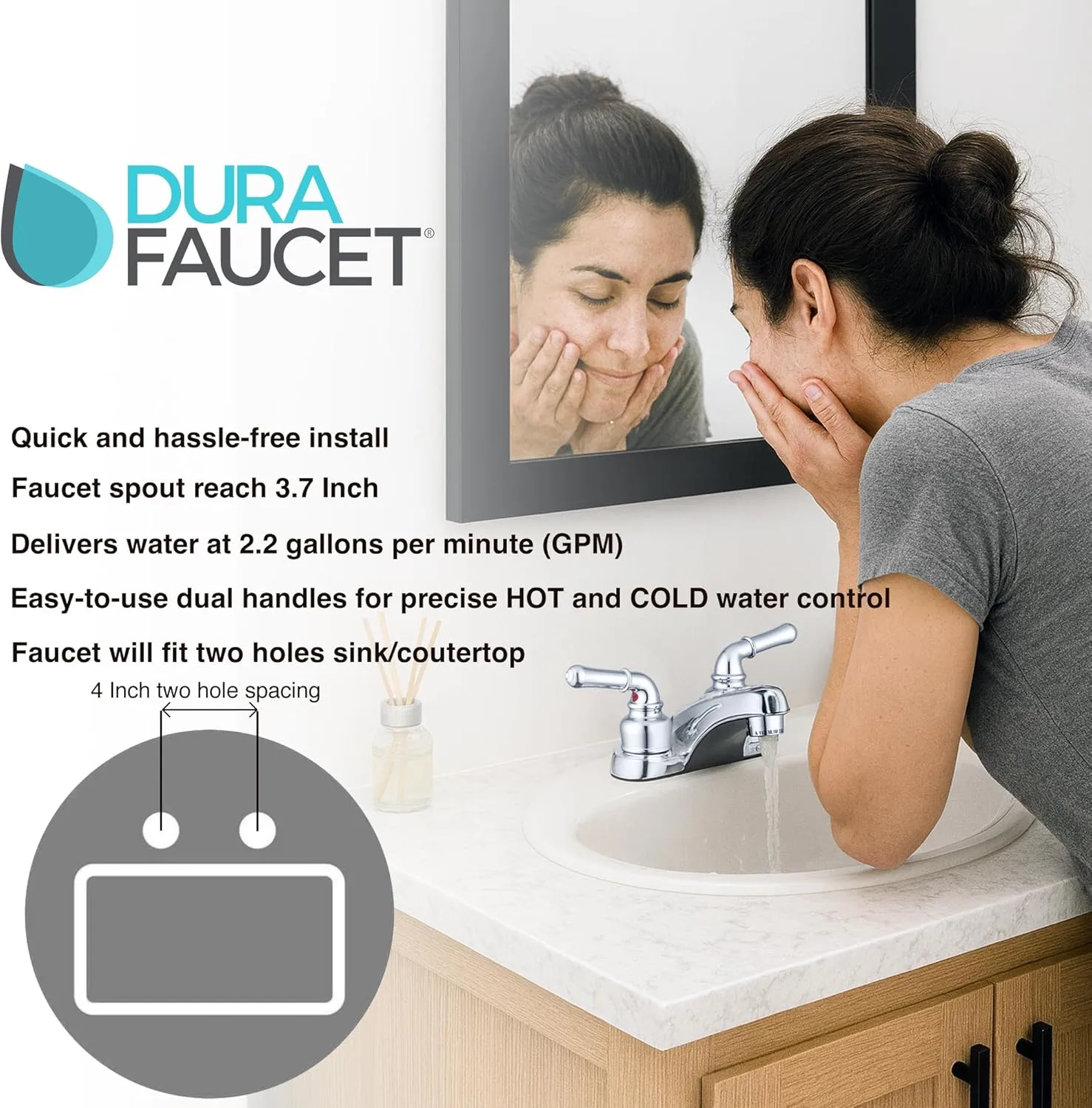 Dura Faucet DF-PL700C RV 2-Hole 4" Centerset Bathroom Faucet with Classic 2-Handles