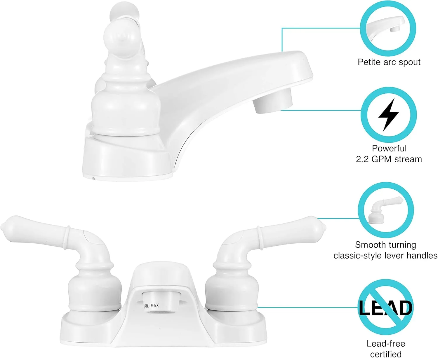 Dura Faucet DF-PL700C RV 2-Hole 4" Centerset Bathroom Faucet with Classic 2-Handles