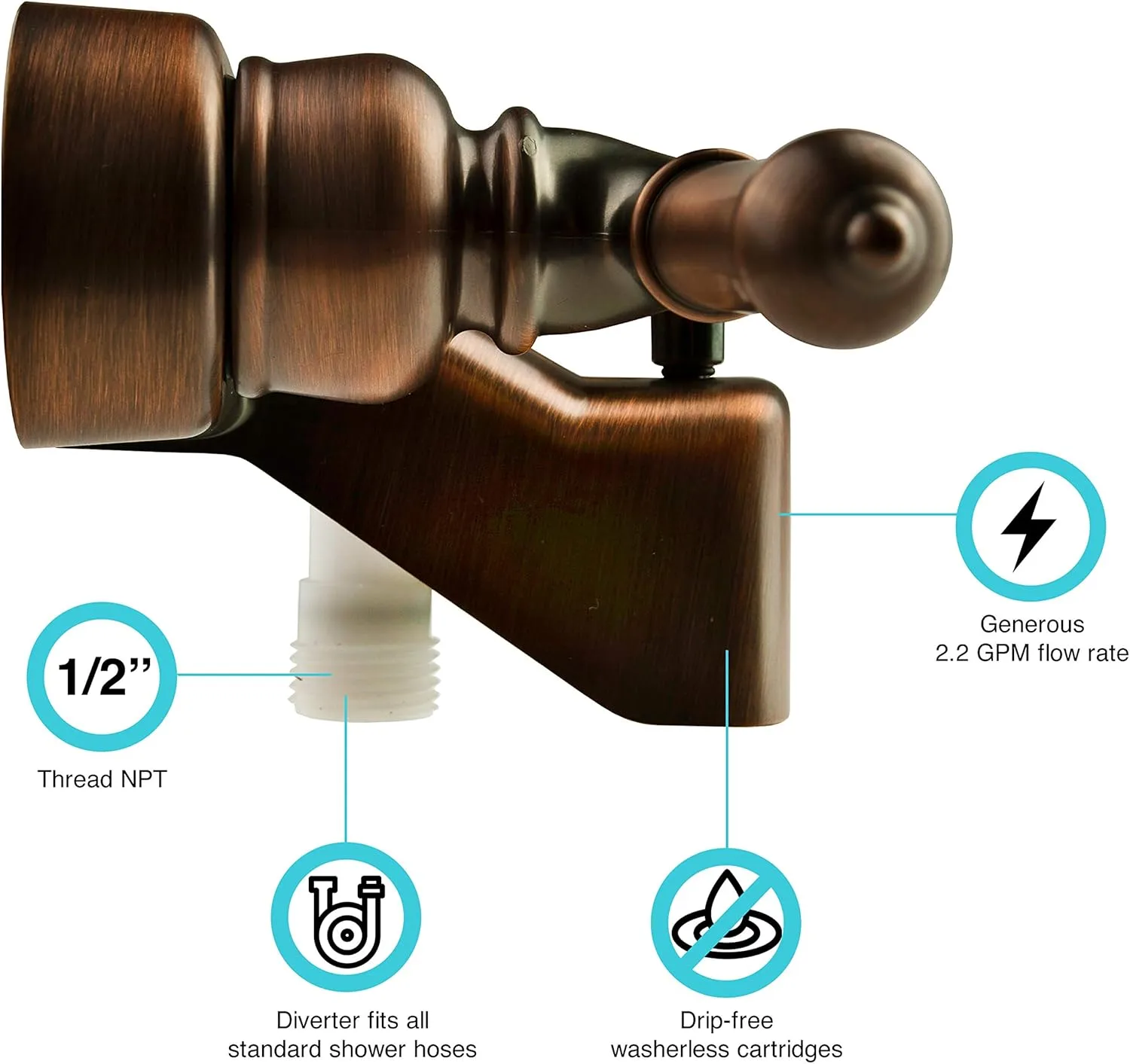 Dura Faucet DF-SA110C-ORB RV Tub, Shower Faucet Valve Diverter with Classical Handles (Bronze Finish) Oil Rubbed Bronze