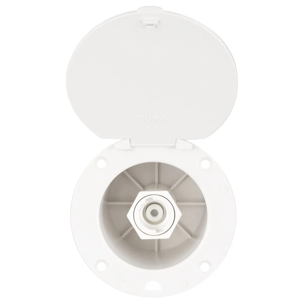 Dura Faucet DF-SA184-WT Outdoor Exterior Utility Spray Dock Port with Quick Connect Hookup (White)