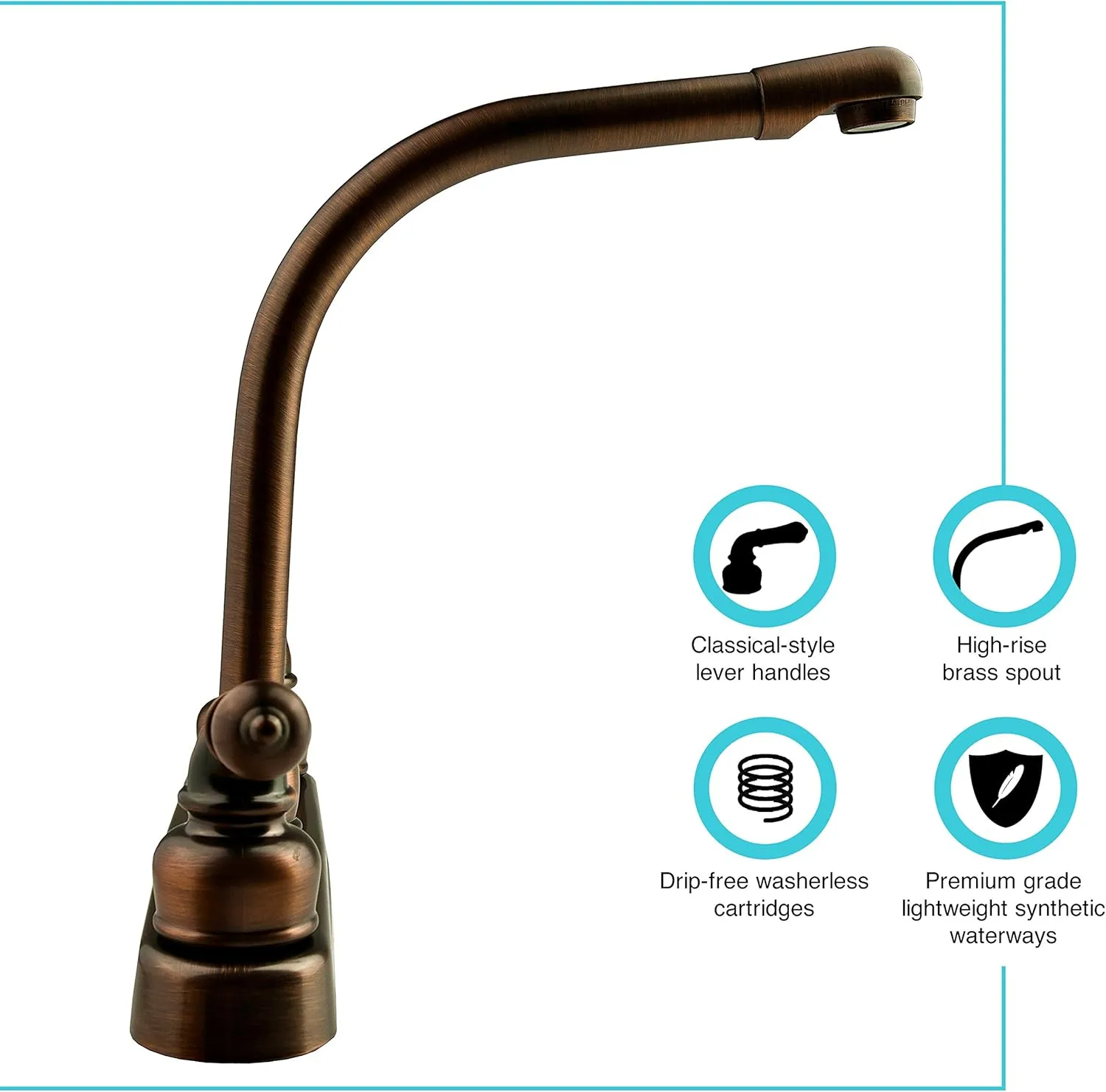 Dura Faucet DF-PK210C-ORB Hi-Rise RV Kitchen Sink Faucet with Classical Levers (Oil Rubbed Bronze)
