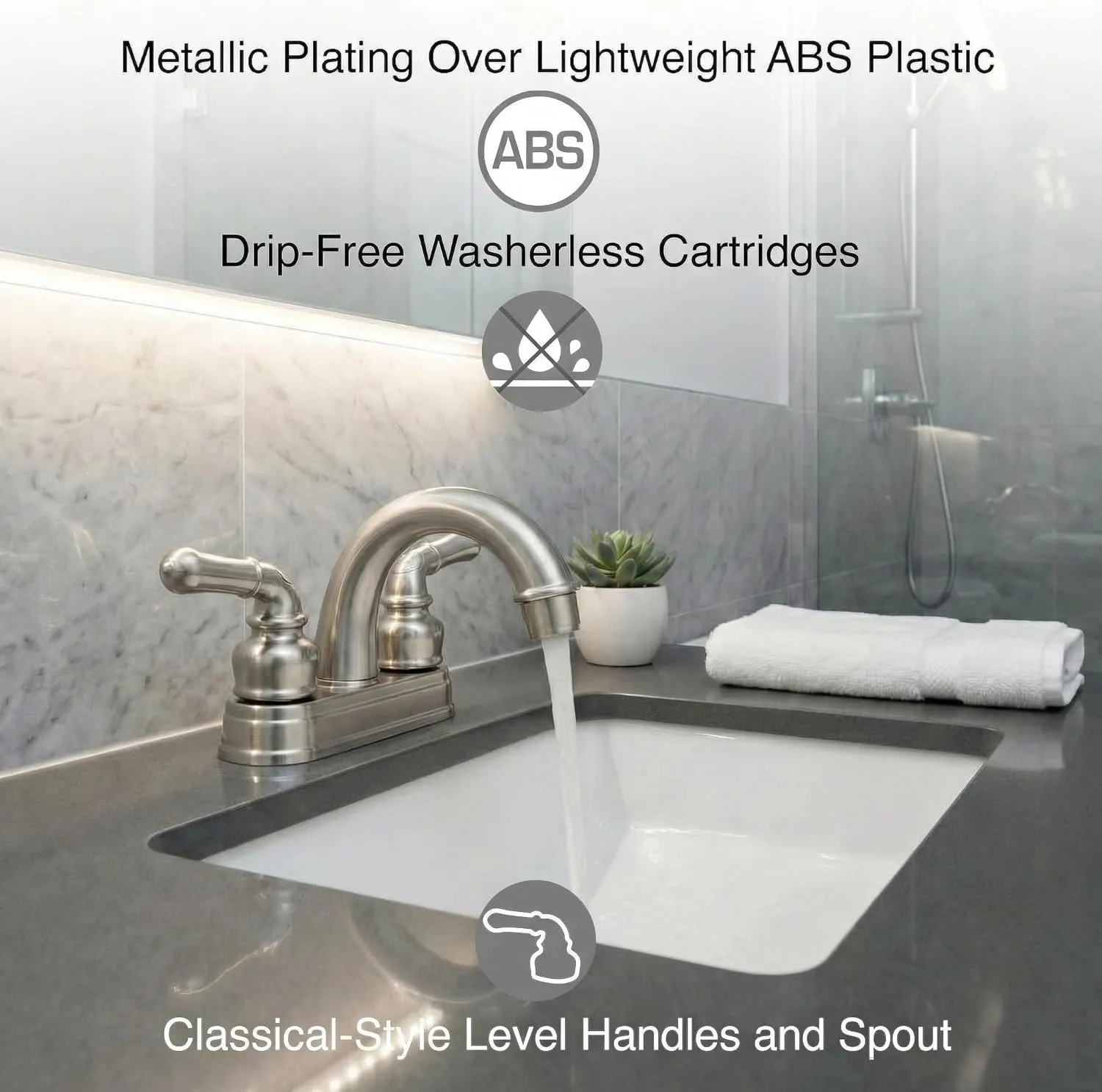 Dura Faucet DF-PL620C RV Bathroom Sink Faucet - Smooth Turning 2-Lever 4-Inch Centerset