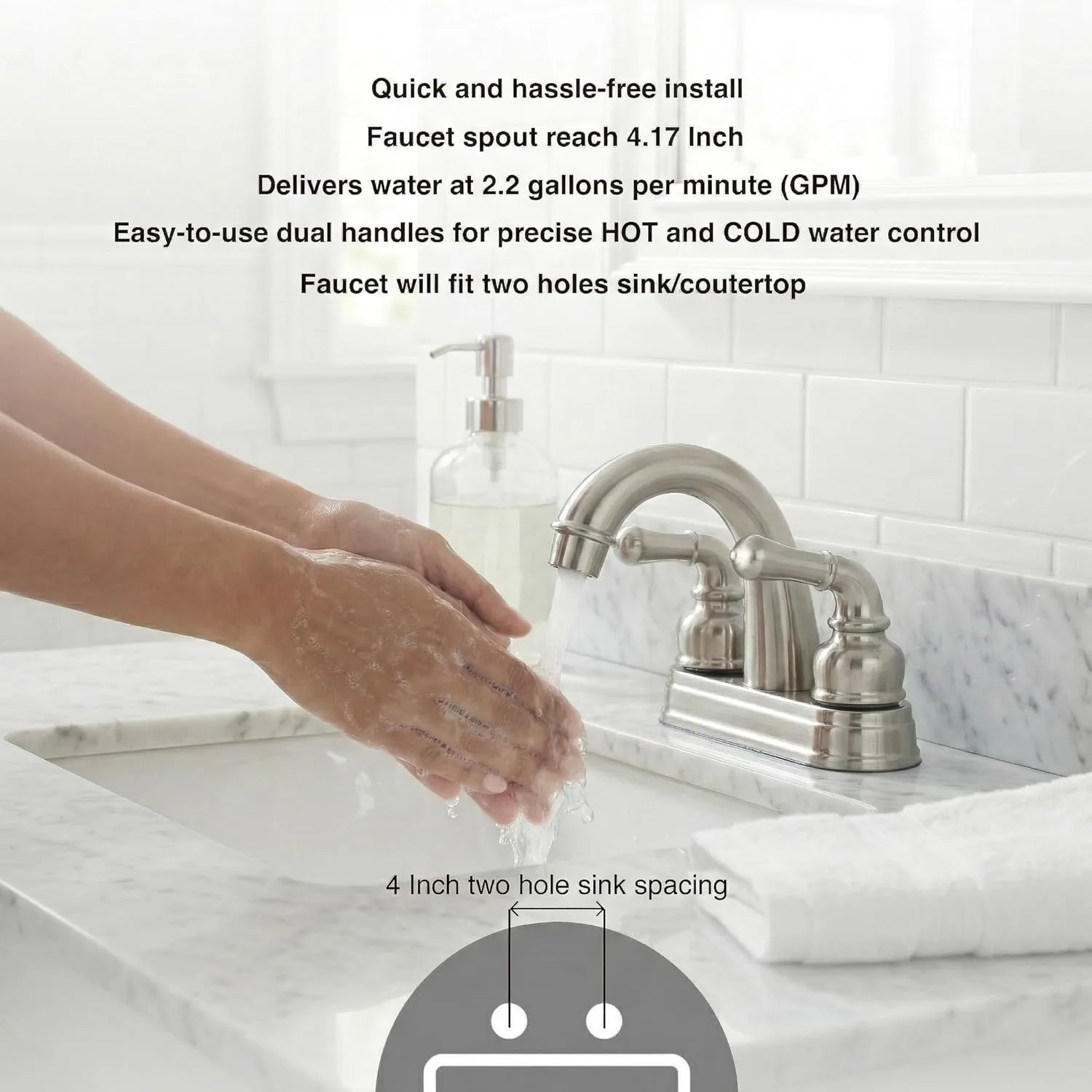 Dura Faucet DF-PL620C RV Bathroom Sink Faucet - Smooth Turning 2-Lever 4-Inch Centerset