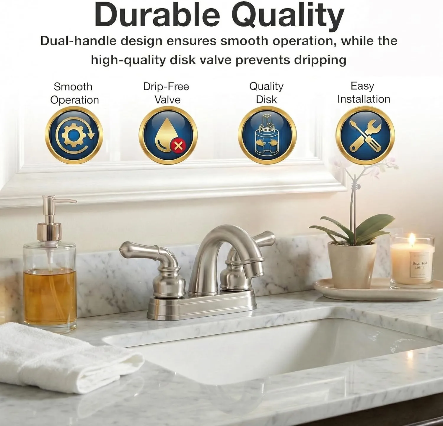 Dura Faucet DF-PL620C RV Bathroom Sink Faucet - Smooth Turning 2-Lever 4-Inch Centerset
