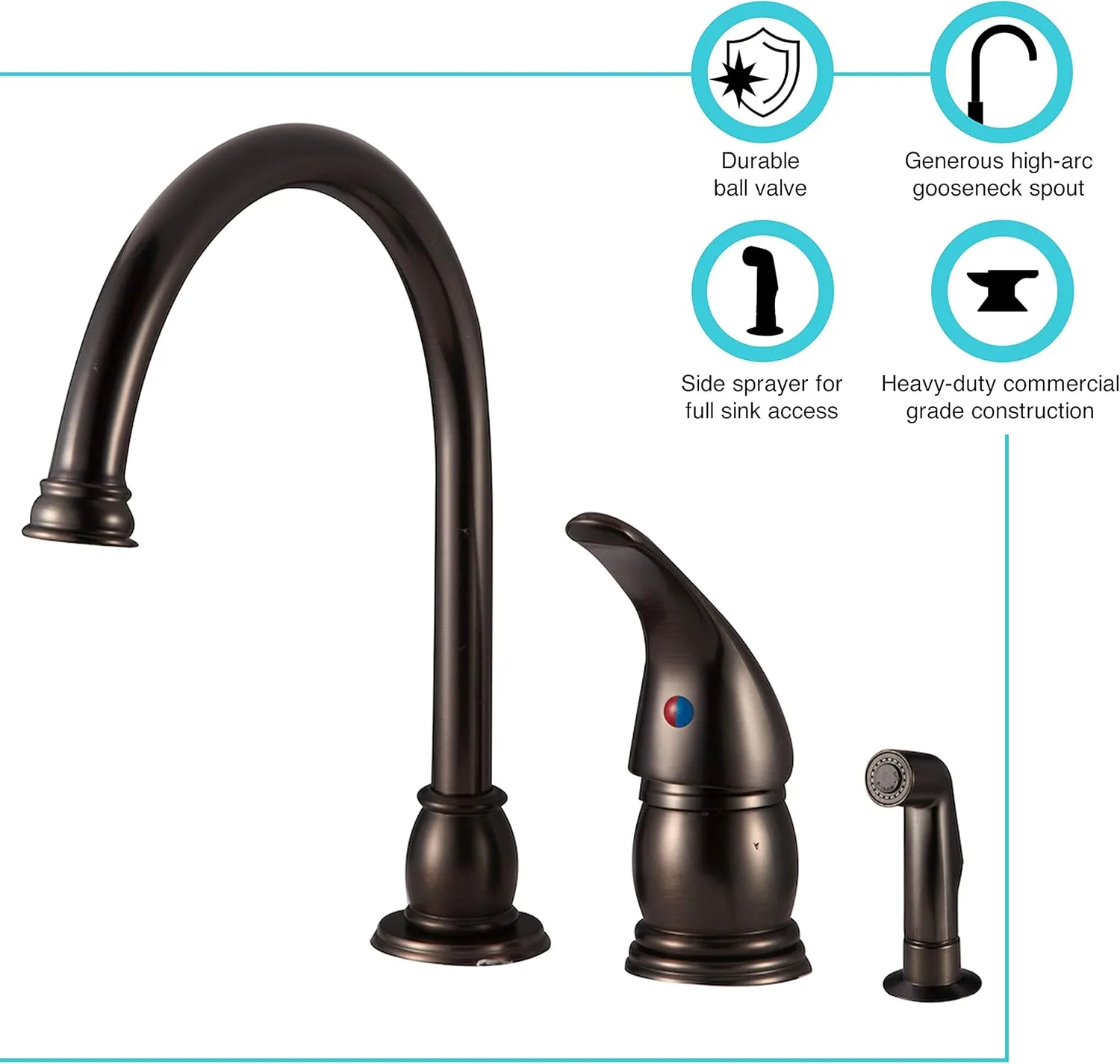 DURA FAUCET DF-NMK301 RV Gooseneck Kitchen Sink Faucet with Matching Side Sprayer