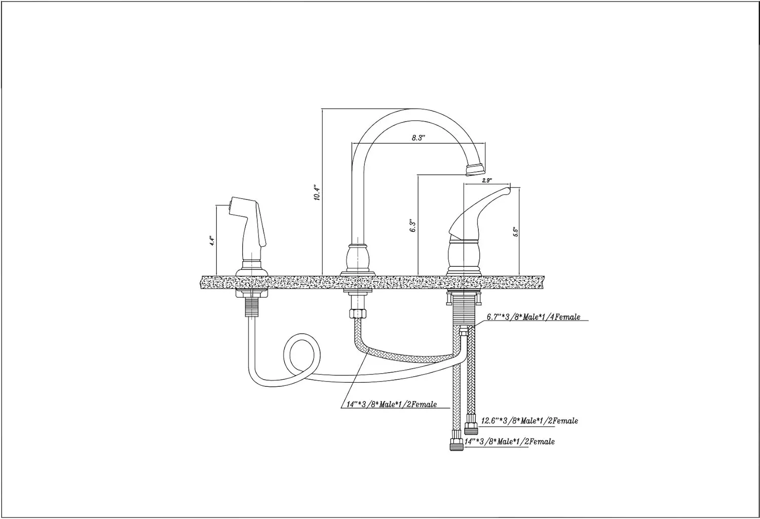 DURA FAUCET DF-NMK301 RV Gooseneck Kitchen Sink Faucet with Matching Side Sprayer
