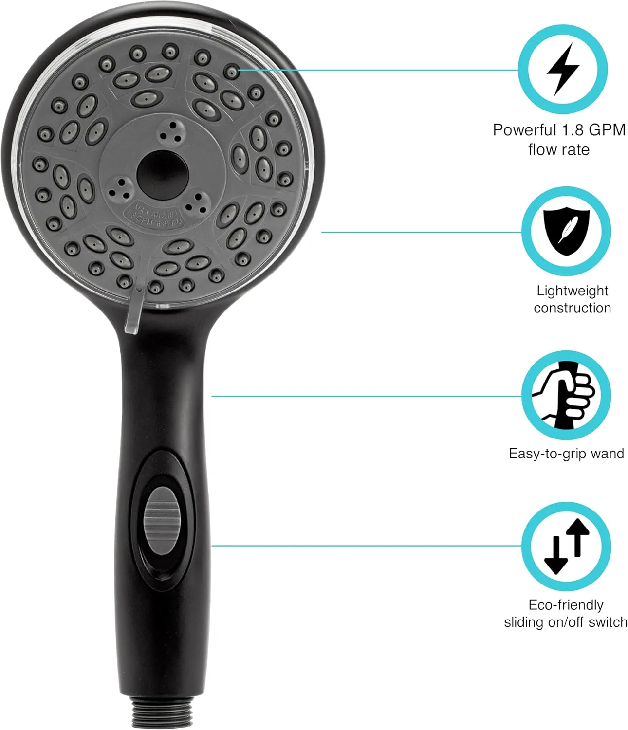 Dura Faucet Premium RV Handheld Shower Wand with Eco-Friendly On/Off Switch (Matte Black)