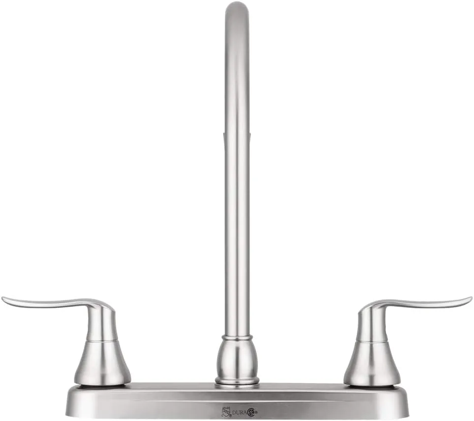 Dura Faucet DF-PK330HLH RV J-Spout Swivel Two-Handle Deck-Mount Kitchen Faucet