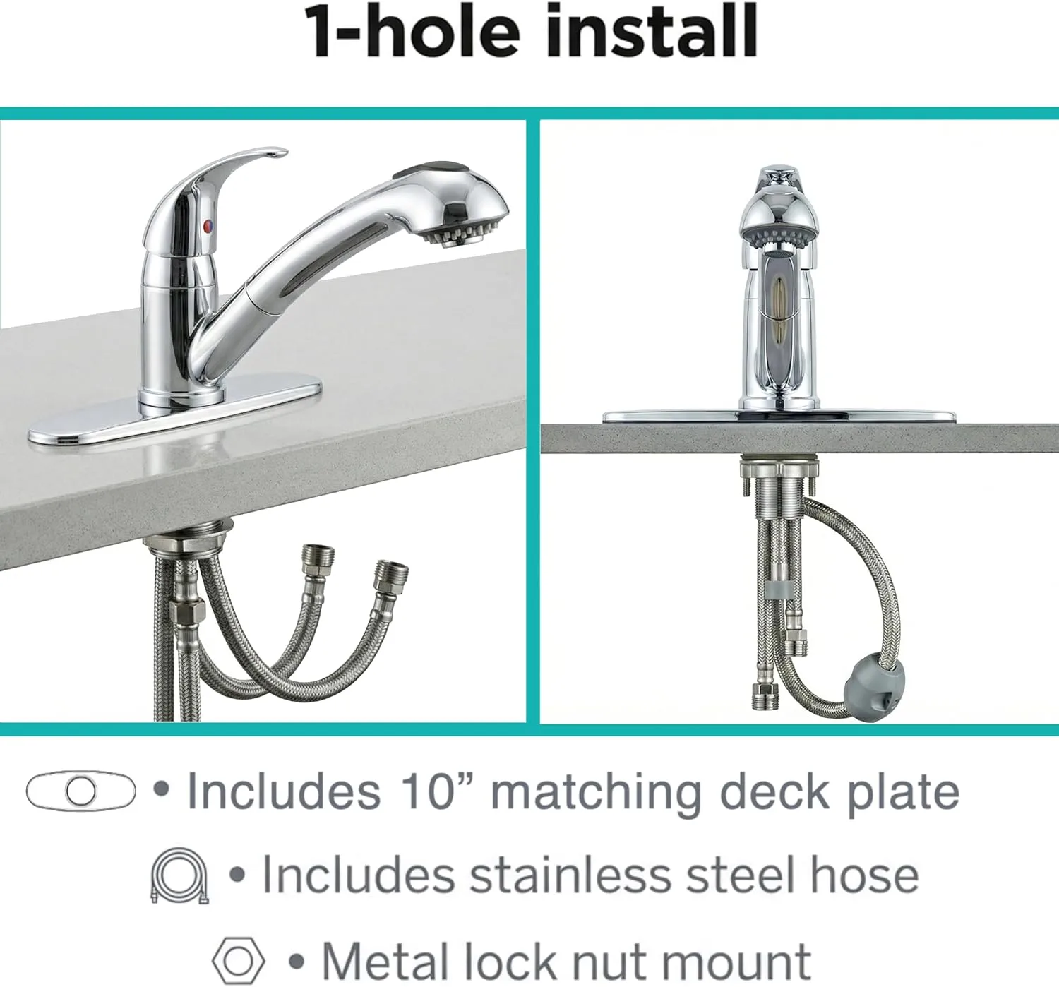 Dura Faucet DF-NMK852-CP RV Pull-Out Swivel Single Handle Kitchen Sink Faucet - One-Hole (Chrome)