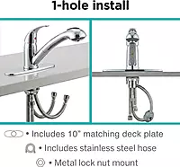 Dura Faucet DF-NMK852-CP RV Pull-Out Swivel Single Handle Kitchen Sink Faucet - One-Hole (Chrome)