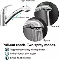 Dura Faucet DF-NMK852-CP RV Pull-Out Swivel Single Handle Kitchen Sink Faucet - One-Hole (Chrome)