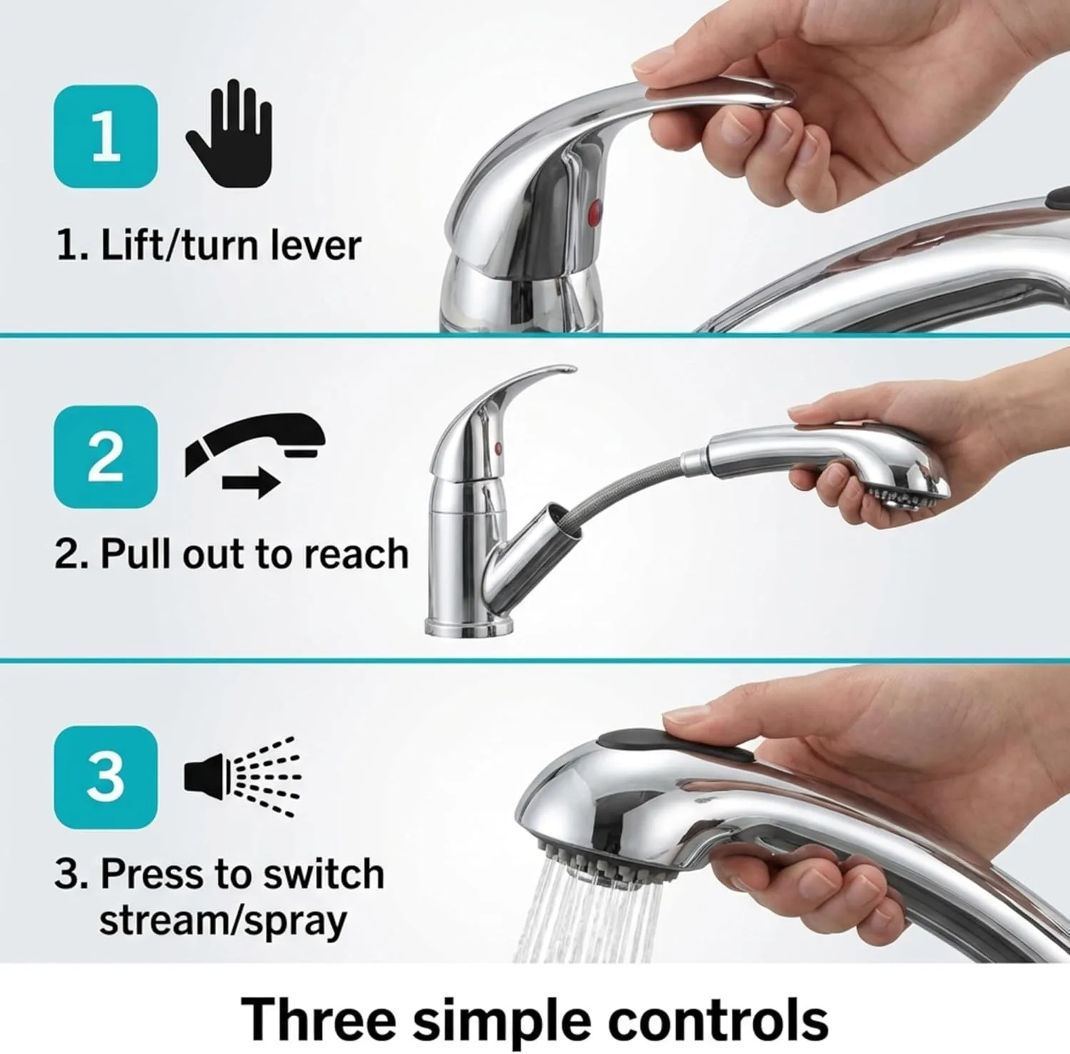 Dura Faucet DF-NMK852-CP RV Pull-Out Swivel Single Handle Kitchen Sink Faucet - One-Hole (Chrome)