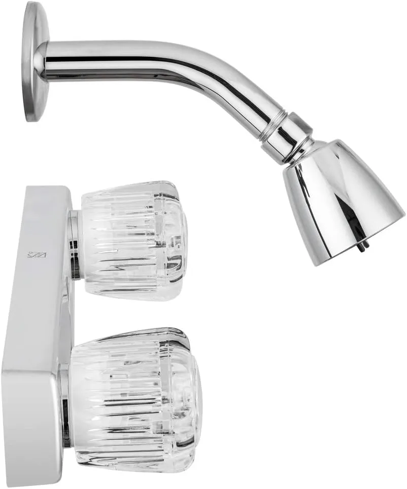 Dura Faucet Economical Shower Faucet with Classic Clear Acrylic Knobs and Shower Head (Chrome Polished)