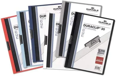 Vinyl DuraClip Report Cover w/Clip, Letter, Holds 30 Pages, Clear/Black, 25/Box