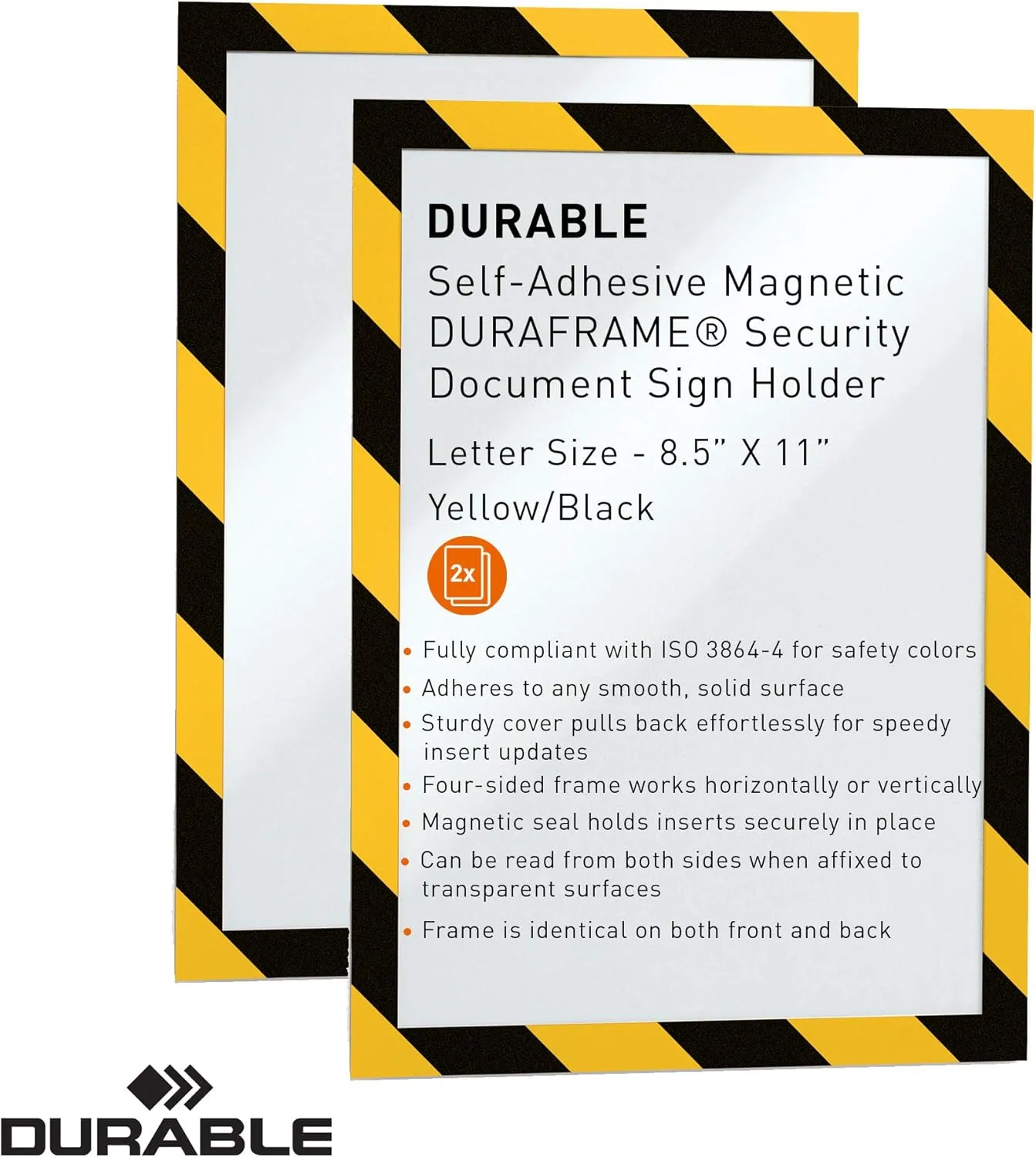 DURABLE DURAFRAME Self-Adhesive Magnetic Letter Sign Holder - Letter Size 8.5 x 11